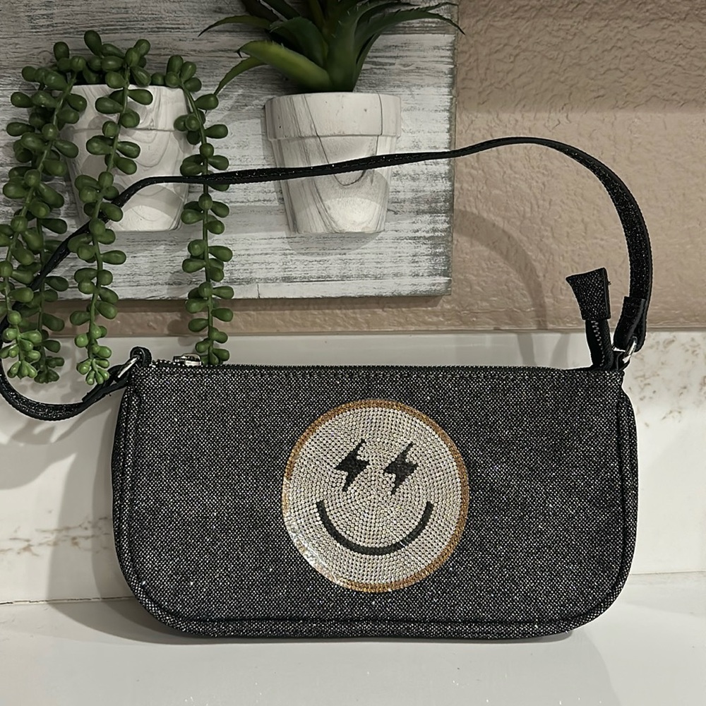 Skinny Dip London Amber Smile Emoji Rhinestone Shoulder Bag